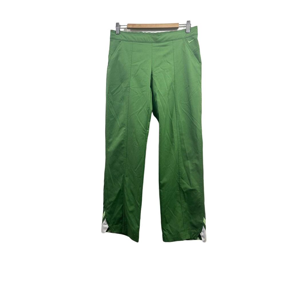 Nike Retro Track Pants Woman Size Medium Green Straight Leg Elastic Waist Pocket